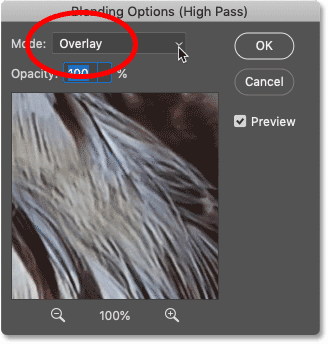 Sharpening the image by changing the High Pass filter's blend mode in Photoshop