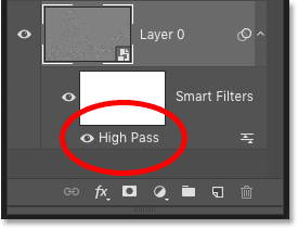 Photoshop's Layers panel showing the High Pass smart filter