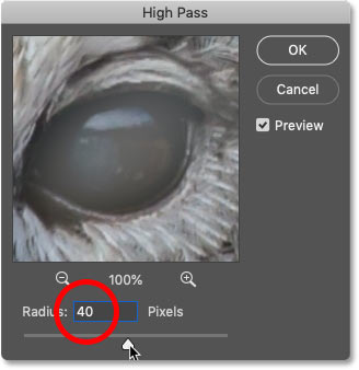 Setting the Radius value too high for good sharpening