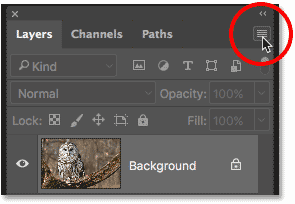 Clicking the Layers panel menu icon in Photoshop