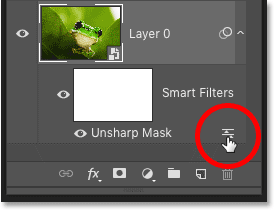 Opening the Unsharp Mask smart filter's blending options in Photoshop