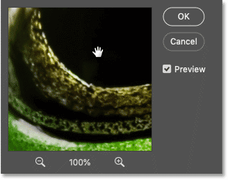 Toggling the sharpening preview in the Unsharp Mask preview window