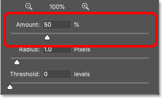 The Amount slider in Photoshop's Unsharp Mask filter