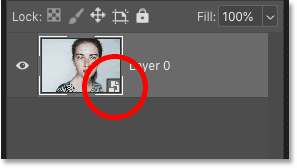 Photoshop's Layers panel showing the smart object icon