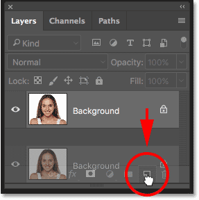 Duplicating the Background layer in the Layers panel in Photoshop