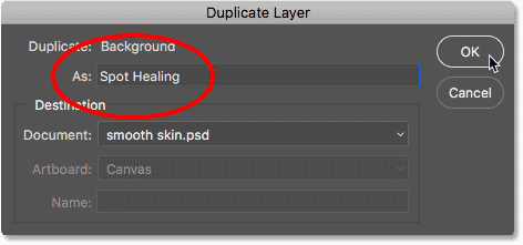 Naming the duplicate layer 'Spot Healing'