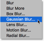 Chọn bộ lọc Gaussian Blur từ trong menu Bộ lọc