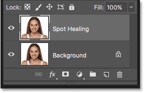 The image has been copied onto a new layer named Spot Healing