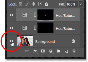 Clicking the Background layer's visibility icon while holding the Alt / Option key.