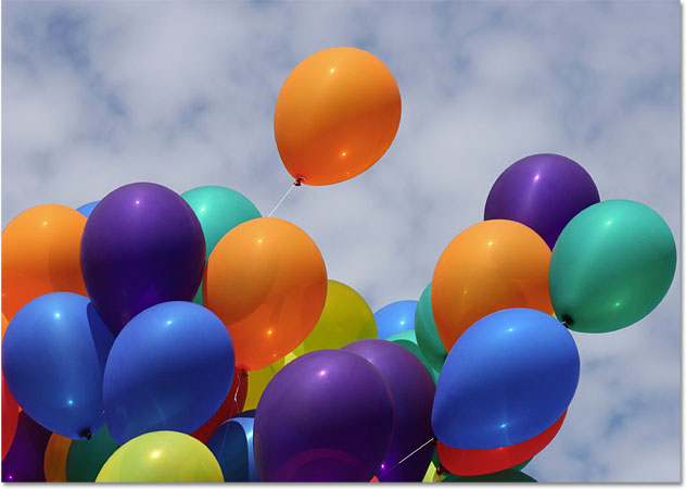 A photo of balloons. Image licensed from iStockphoto by Photoshop Essentials.com