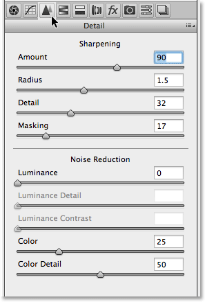 The Detail panel in Camera Raw. Image © 2013 Photoshop Essentials.com