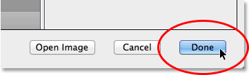 Clicking the Done button in Camera Raw. Image © 2013 Steve Patterson, Photoshop Essentials.com