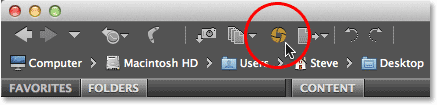 Clicking the Open in Camera Raw icon in Adobe Bridge CS6. Image © 2013 Steve Patterson, Photoshop Essentials.com