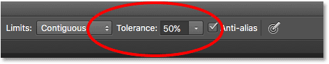 خيار Tolerance لأداة Color Replacement.  صورة © 2016 Photoshop Essentials.com