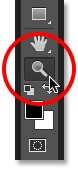 Selecting the Zoom Tool from the Tools panel in Photoshop. Image © 2016 Photoshop Essentials.com