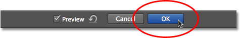 Clicking the OK button to commit the blur effect to the image. Image © 2012 Photoshop Essentials.com