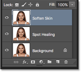 The Layers panel showing the new Soften Skin layer. Image © 2016 Steve Patterson, Photoshop Essentials.com