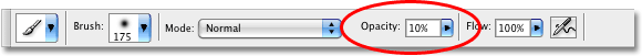 L'option d'opacité du pinceau dans Photoshop. Image © 2008 Photoshop Essentials.com.