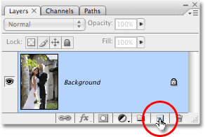 Het pictogram Nieuwe laag onder in het palet Lagen. Image © 2008 Photoshop Essentials.com.