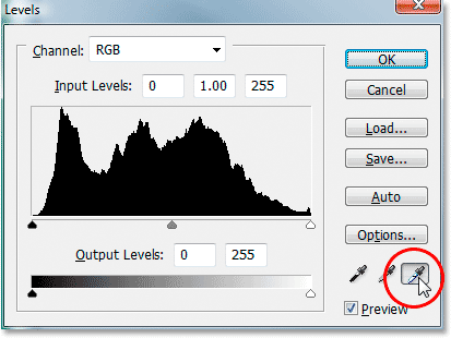 Nhấn đúp lên điểm chấm trắng trong hộp thoại Levels.