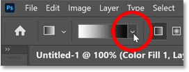 Clicking the arrow to open the Gradient Picker in Photoshop's Options Bar