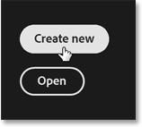 Clicking the Create new button on Photoshop's Home Screen.