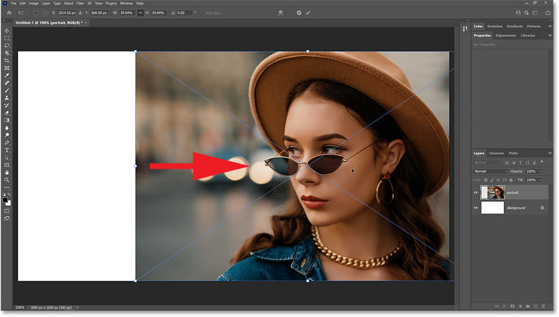  En faisant glisser le sujet d'un côté du document Photoshop.