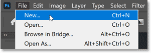 Choosing the New command from Photoshop's File menu.