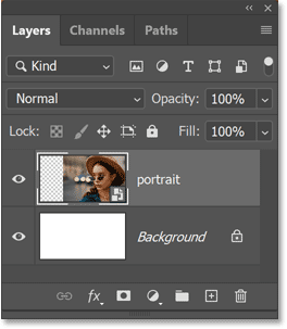  Le panneau Calques de Photoshop montrant l'image placée sur son propre calque.