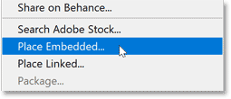 Choosing the Place Embedded command from Photoshop's File menu.