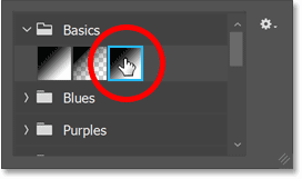  Sélection du dégradé Noir vers Blanc dans le Sélecteur de dégradé de Photoshop 