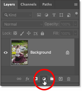 Clicking the New Fill or Adjustment Layer icon in Photoshop's Layers panel.