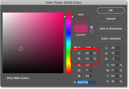 Lowering the color saturation and brightness in Photoshop's Color Picker.