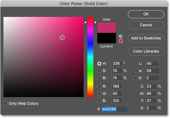 Choosing a color for the monochromatic effect from Photoshop's Color Picker.