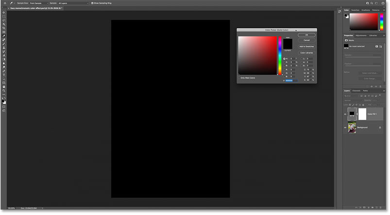 The image is temporarily blocked by the active color in the Color Picker.