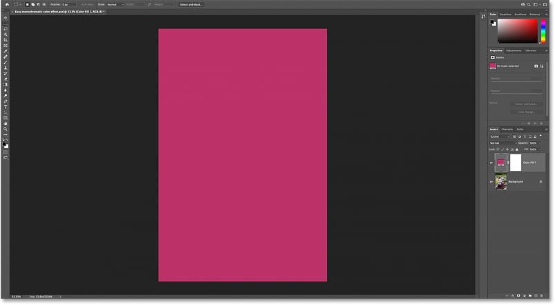 The image is still blocked by the Solid Color fill layer.