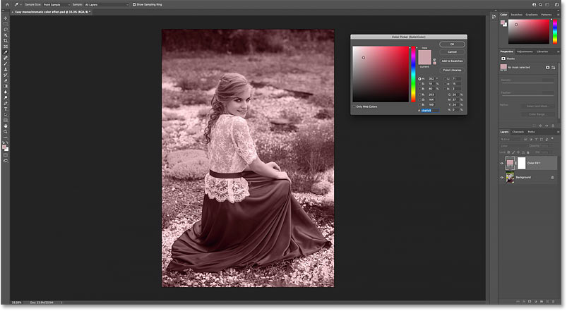 The image is colored with the sampled color from the image.