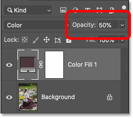 Lowering the opacity of the Solid Color fill layer.