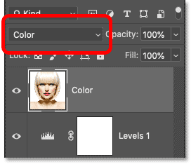 Changing the blend mode of the layer to Color. 