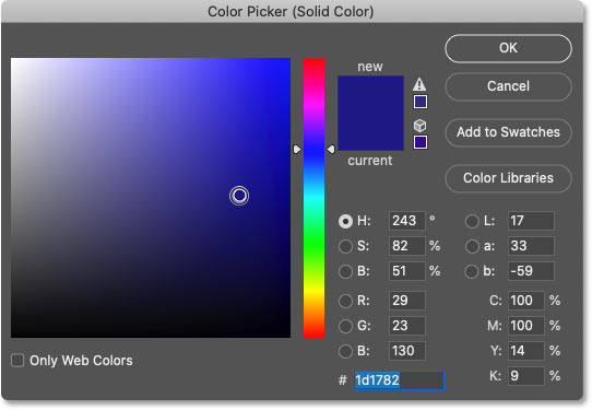 Choosing blue from Photoshop's Color Picker