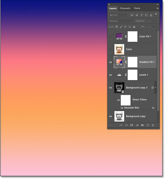 The selected gradient blocking the sketch from view