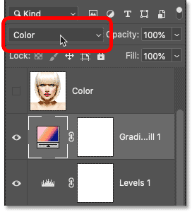 Changing the blend mode of the Gradient Fill layer to Color. 