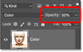 Lowering the opacity of the Color layer. 