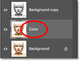 Changing the layer's name to Color. 