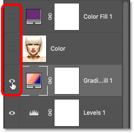 Turning off all three color effect layers in Photoshop's Layers panel