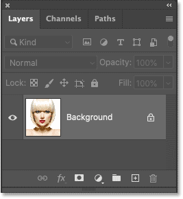 Photoshop's Layers panel showing the photo on the Background layer.