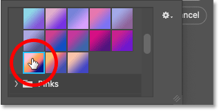 Selecting a gradient from Photoshop's Gradient picker