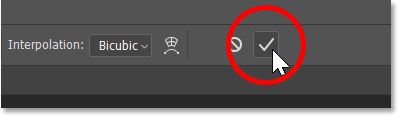 Closing Free Transform by clicking the checkmark in the Options Bar