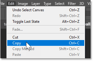 Choosing the Copy command in Photoshop.