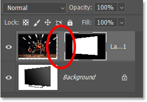 The image and the layer mask are not linked together in the Layers panel